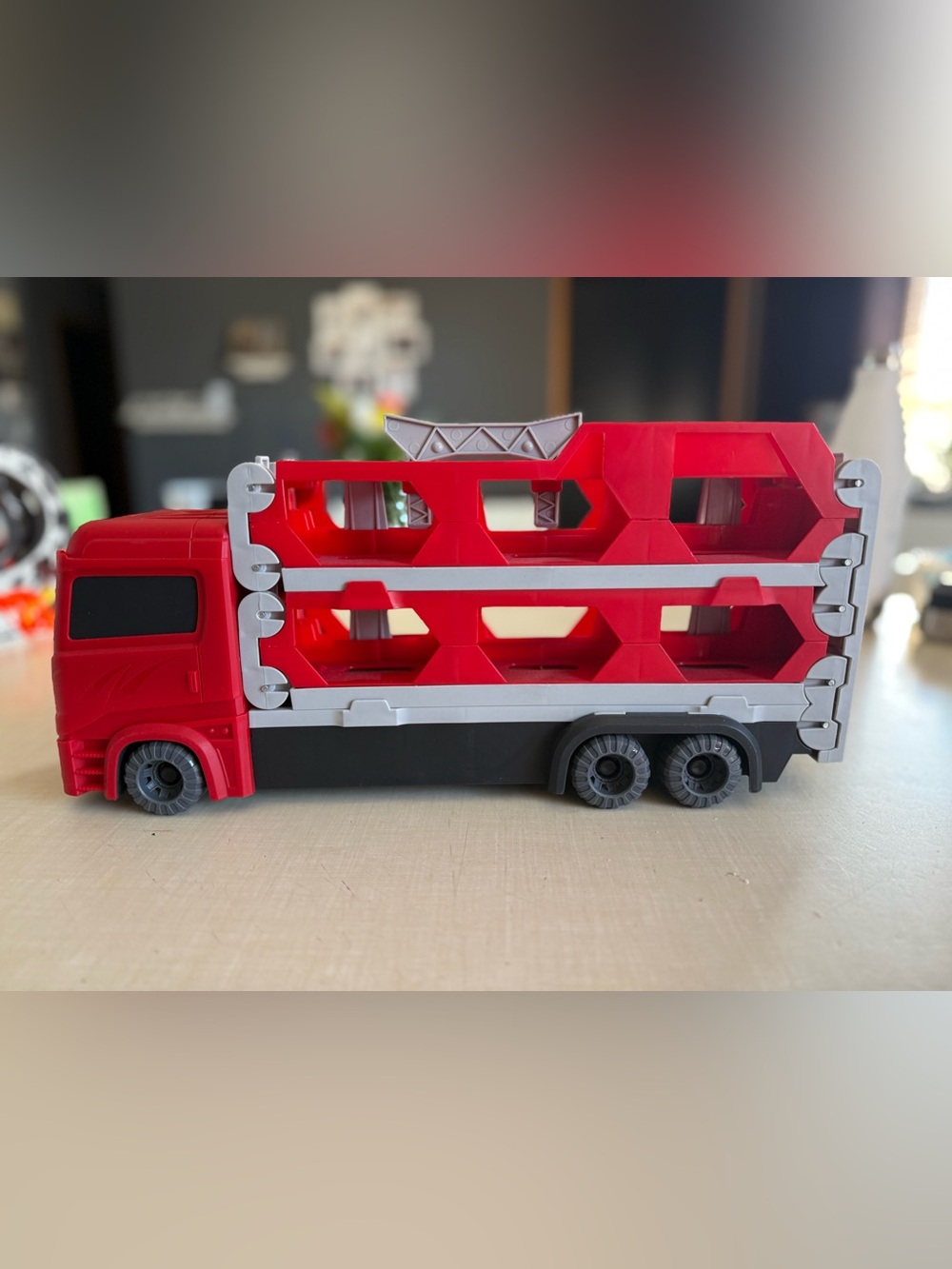 Kids Toy Race Truck Trailer & Fold Out Track
